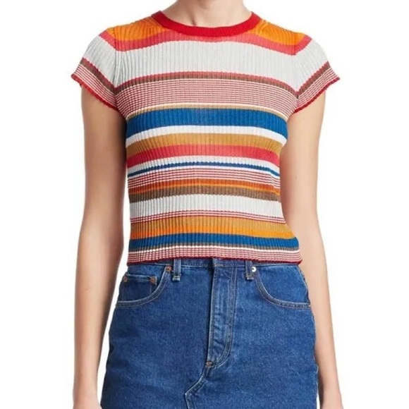 Rag & Bone Katie Metallic Stripe Tee size Small - Picture 1 of 11